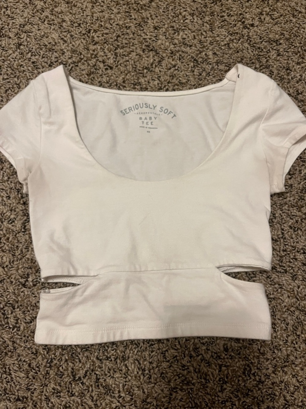 Aeropostale White Scoop Neck Crop Top with Front Cutouts